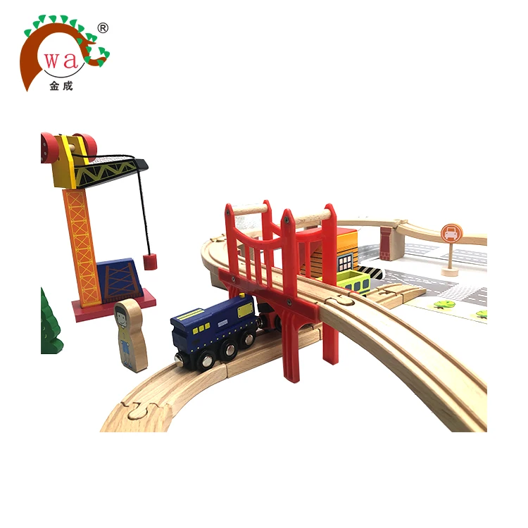 Good quality wooden eight character railway toy train set on sale/wooden railway train