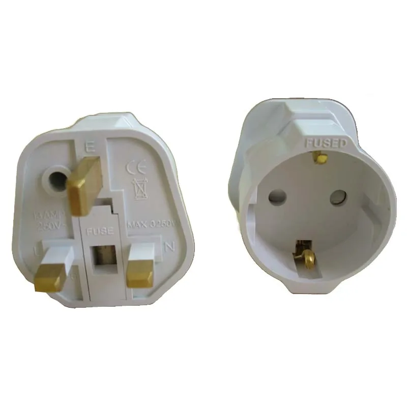 Euro Germany France Schuko plug to UK plug converter travel adapter with fuse 13A