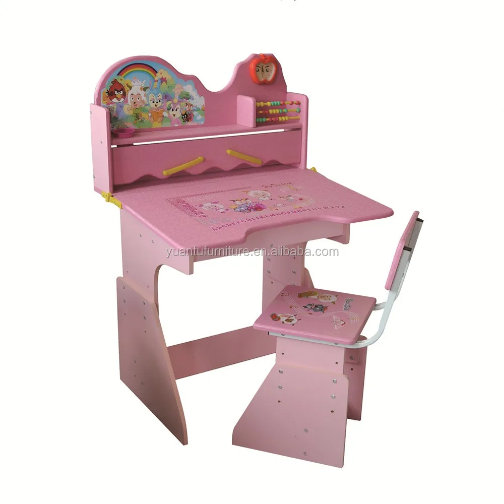 Height adjustable cartoon design kids study table and chair set