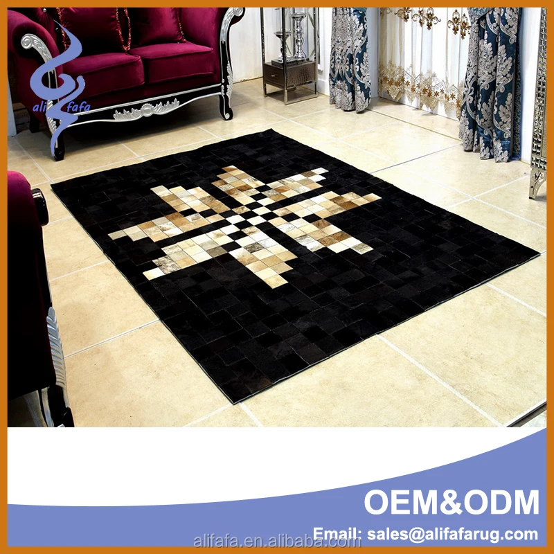 cowhide patchwork custom black and white rugs