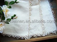 100% pure natural lace edged linen napkin tea towel handkerchief