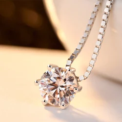 CZCITY Classic White Gold Plated Six Claws Cubic Zirconia 925 Sterling Silver CZ Diamond Pendant Necklace for Women Jewelry Gift