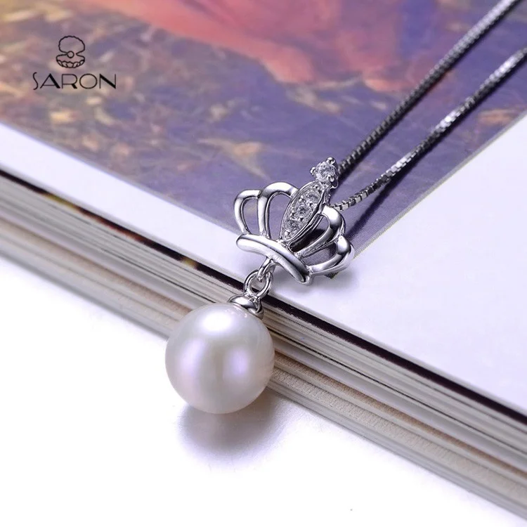 
Fashion 925 Sterling Silver Crown Mounting Freshwater Pearl Pendant For Charm Necklace 