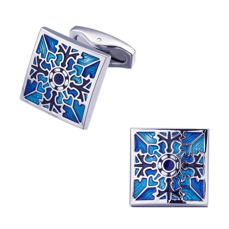 Vintage pattern blue crystal cufflinks, business French dress cufflinks