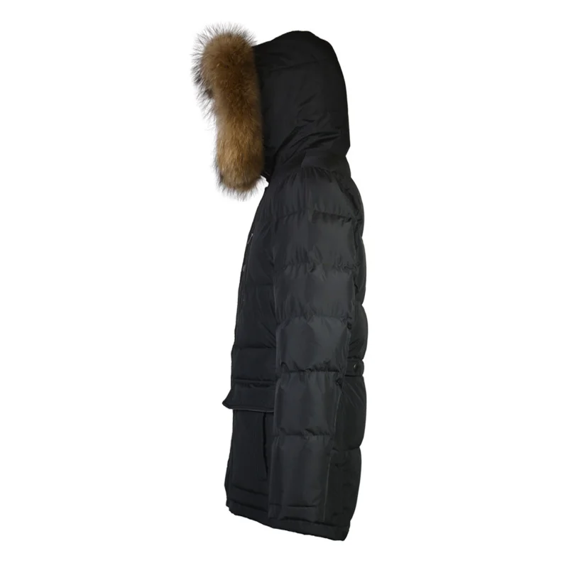 
Mens Winter Casual Duck Down Jacket With Naturel Raccoon Fur Hood 