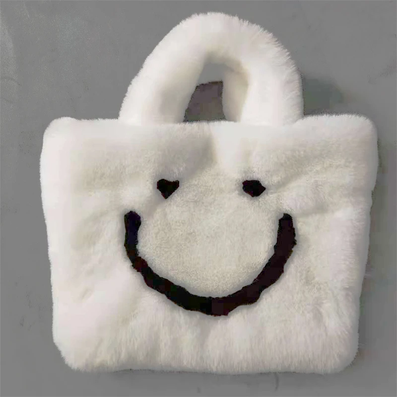 
Hot sale smiley face fur bag popular faux rex rabbit fur handbag 