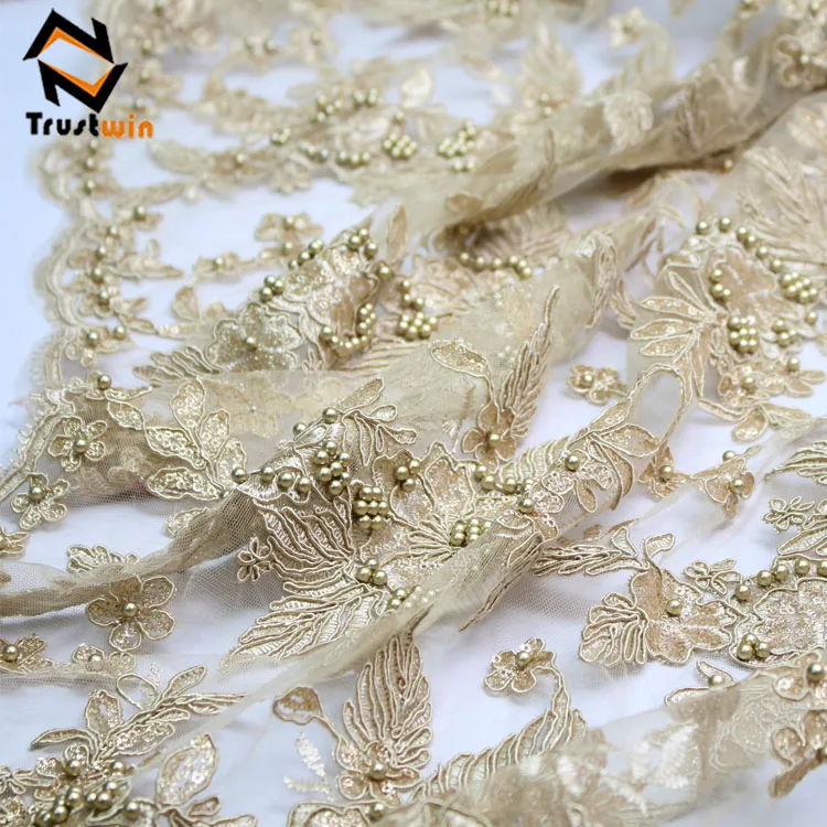 guangzhou wholesale high quality embroidered net beaded african french lace fabric