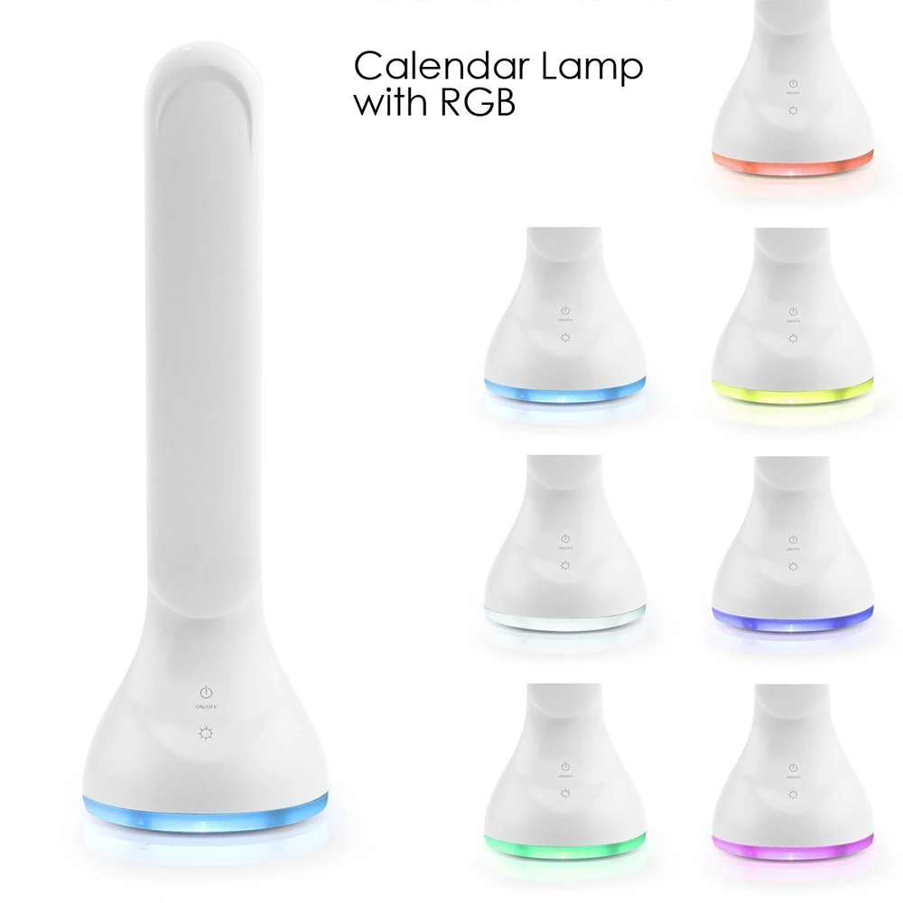 Складная Настольная Светодиодная лампа с регулируемой яркостью, 4 Вт, с календарем, будильником, часами, цветным светом, 2020