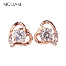 Moliam 2016 moda coração brincos 18 k Rose / branco chapeamento de ouro pedras de zircônia cristal brincos E035