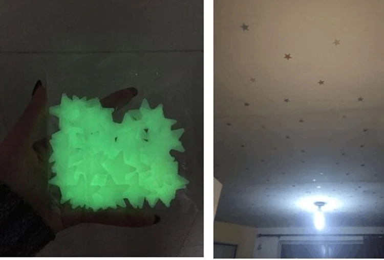 
kid bedroom light absorption at night 3D fluorescent light three-dimensional wall stickers, 3cm stars luminous patch 100pcs 