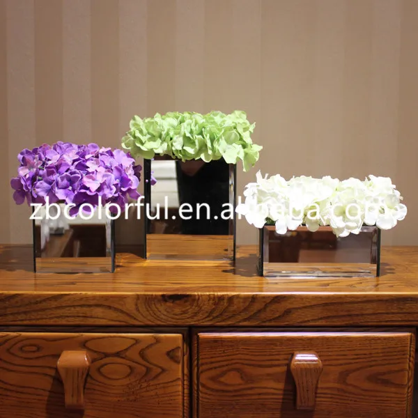 Glass Vase Wedding Home Decoration Design Glass Modern Square Mirrored Silver Glass Vase Small Mini Water with Flower