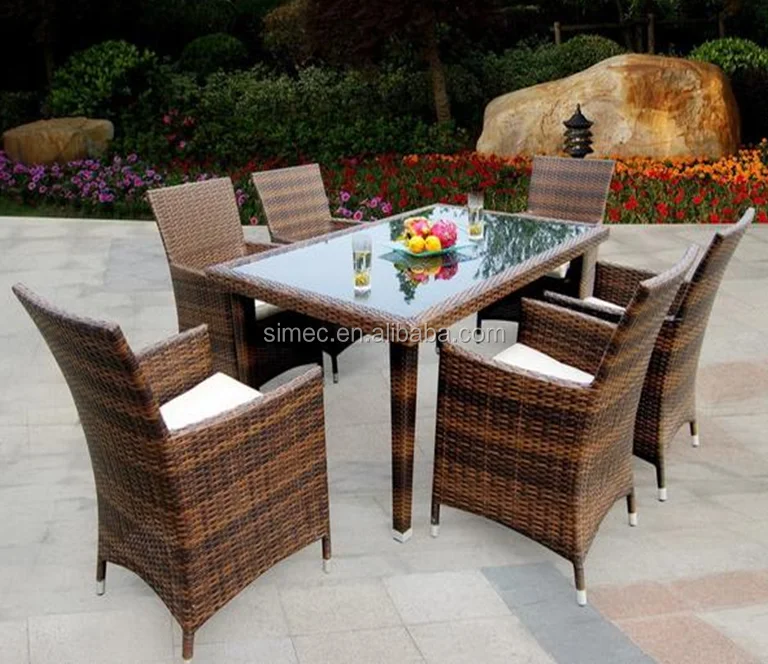 Заводская распродажа поли ротанга 6 местный уличный обеденный стол и стулья SCTC-028B
