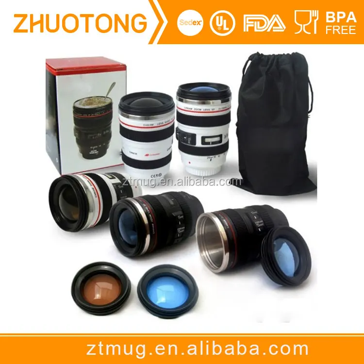 Food grade promotional inner stainless steel BPA free camera lens mug