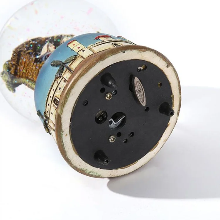 Custom wind up Music Box glass Dome Nativity Snow Globe with blowing snow