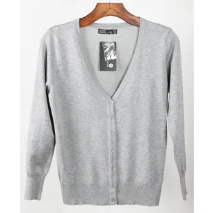 Wholesale mercerized cotton solid color buttoned cardigan lady air-con room wear thin basic v neck 12GG cardigan sweater women
