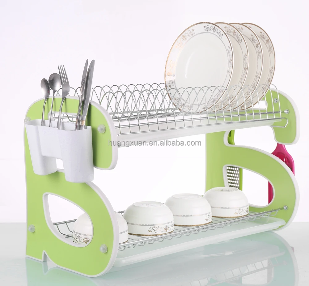 
Kitchen accessory polished two tier metal stainless steel kitchen dish rack wooden dish rack 