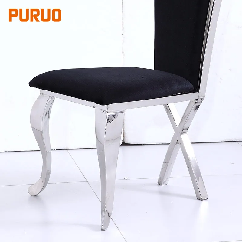 PURUO luxury manufacturer low CBM european stainless steel black fabric velvet dining room chair