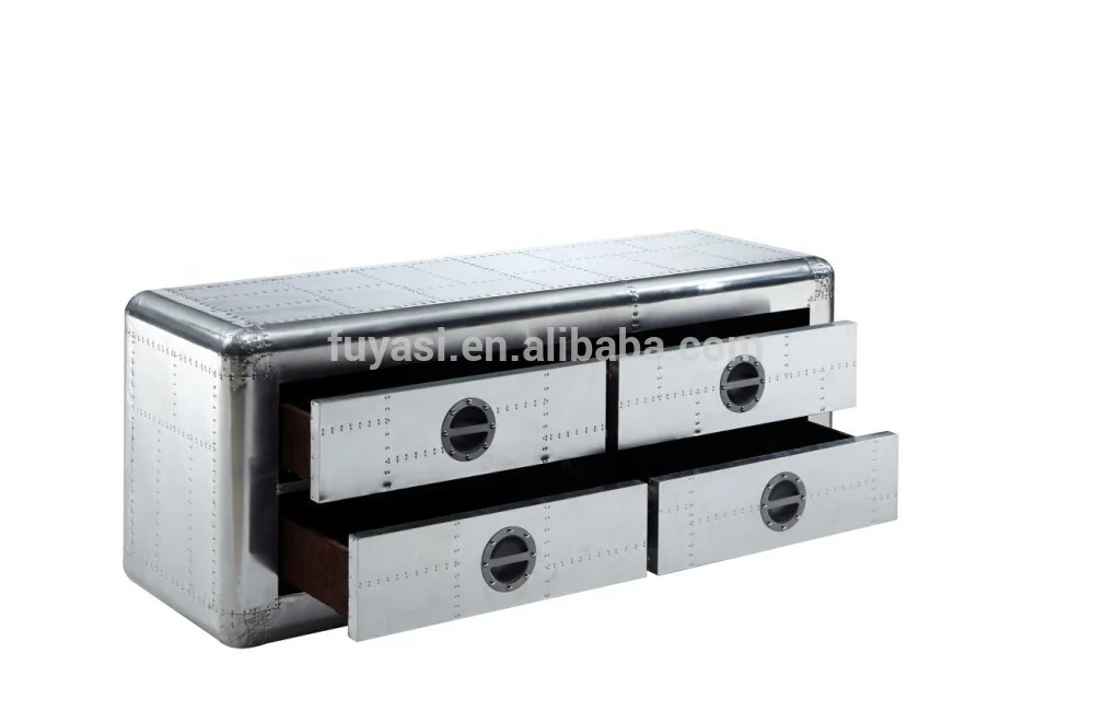 TV stand with aviator aluminum covering
