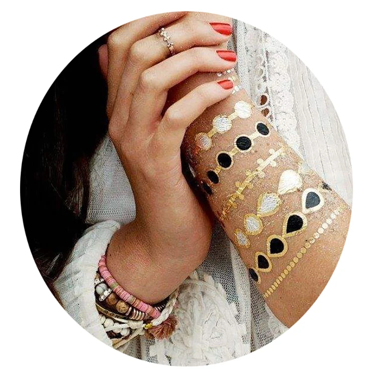 high quality non-toxic waterproof body metallic gold temporary tattoo 120 designs part 5 water transfer metallic tattoo sticker