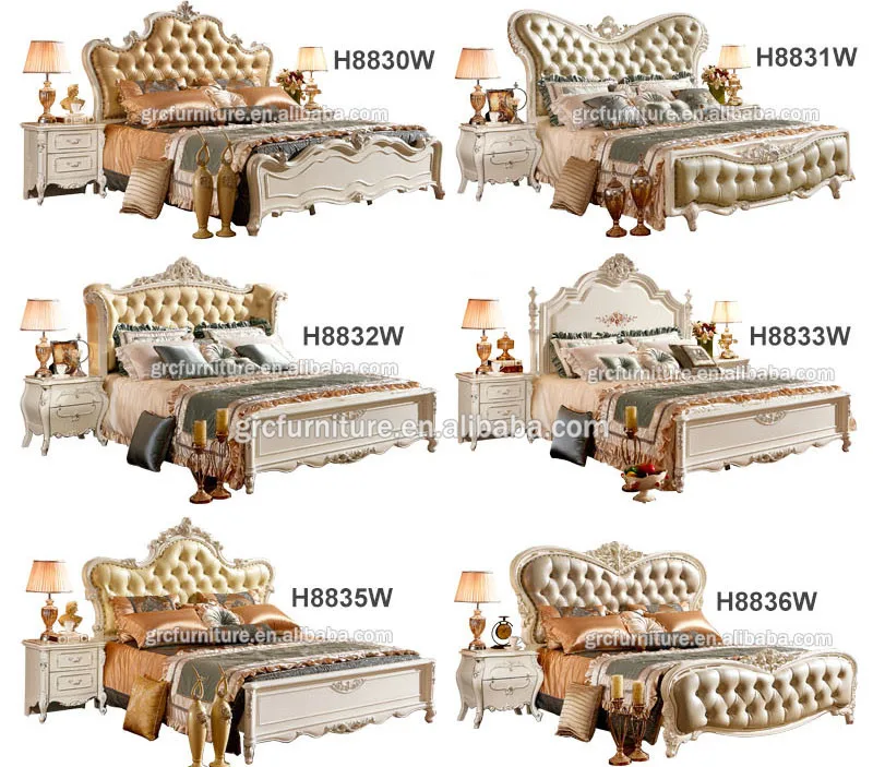 H8816W hotel high quality european style wood leather queen size bed