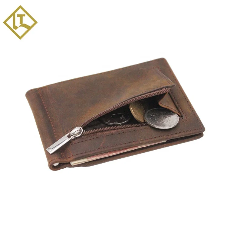 Wholesale Crazy horse leather money clip wallet men rfid slim leather wallet for men best brand leather wallet
