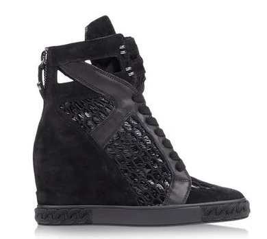 Classic genuine leather wedge sneakers for women