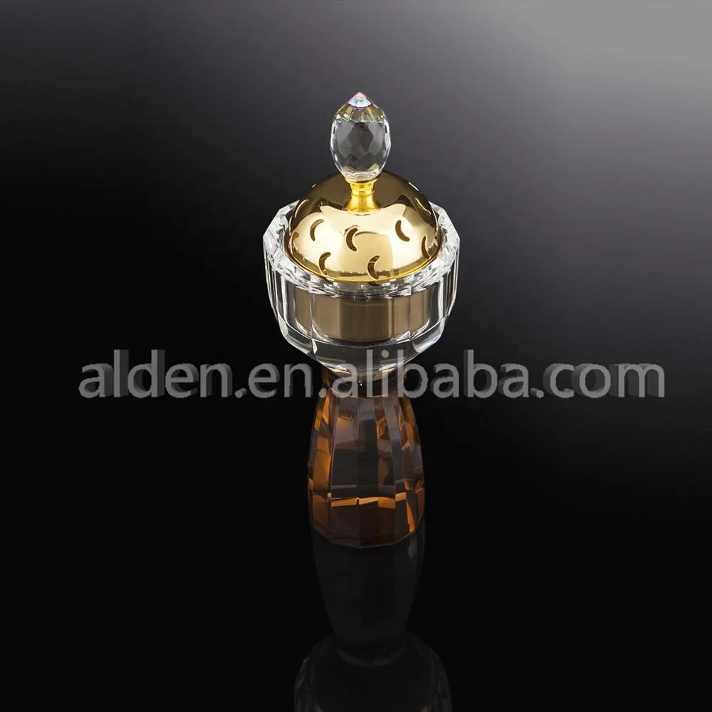New Arrival Arabic Brown Crystal Incense Burner with golden metal bowl