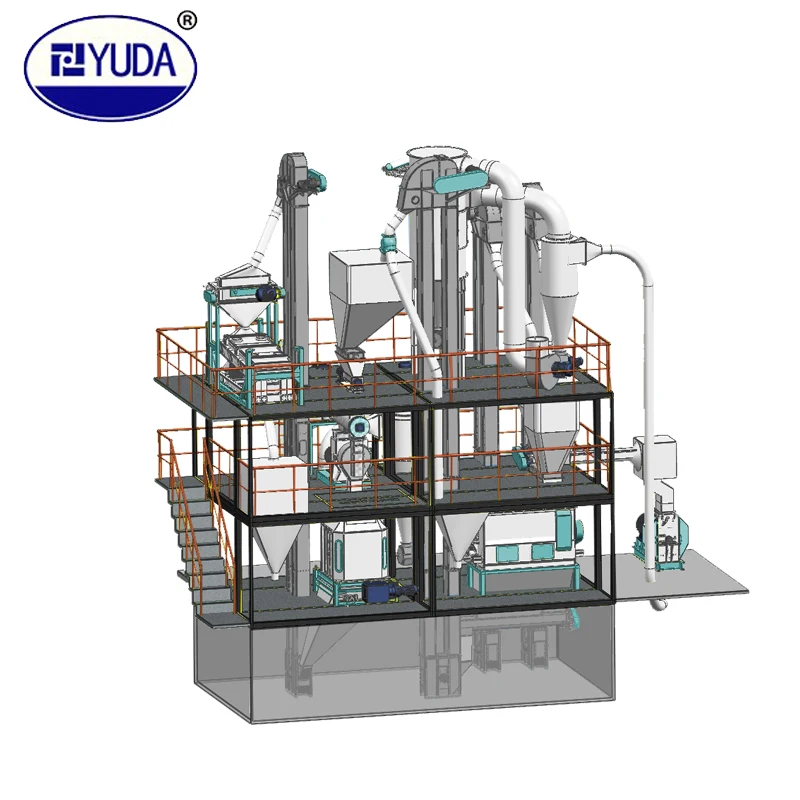 YUDA Animal Feed Mill Plant 10tph Complete Pellet Feed Production Line With Silos