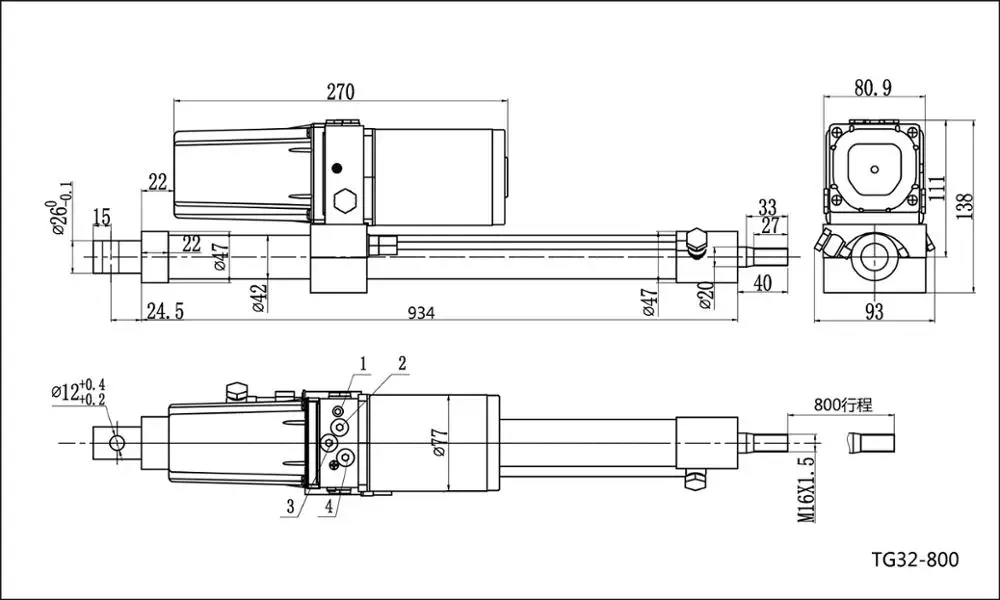 Heavy Duty 10000N Waterproof Hydraulic Linear Actuator