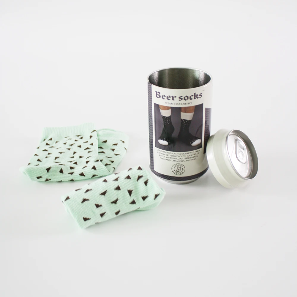 Custom logo beer socks in a can