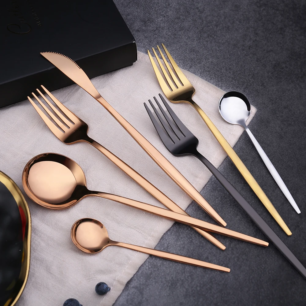 
Chinese Factory Travel Cutlery Set Gold Plated Forks and Knives Stainless Steel Flatware 