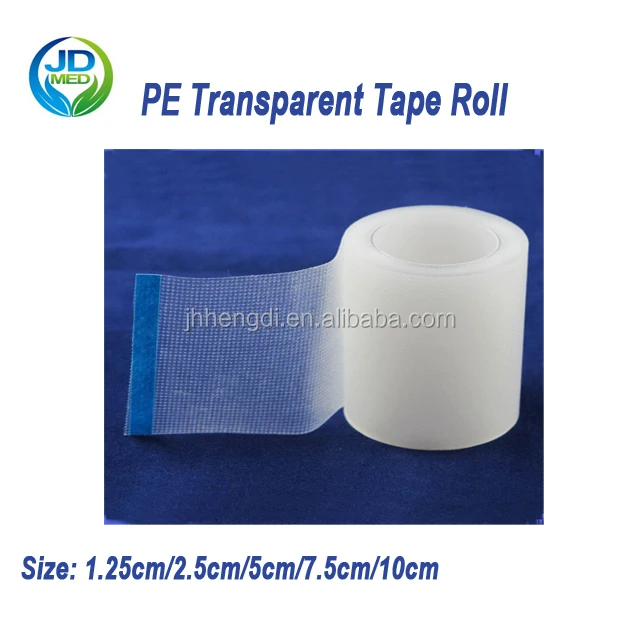Manufacture of Medical disposable surgical tape medical tapes transparent PE tape roll with cover 1'x10yds/2'x10yds