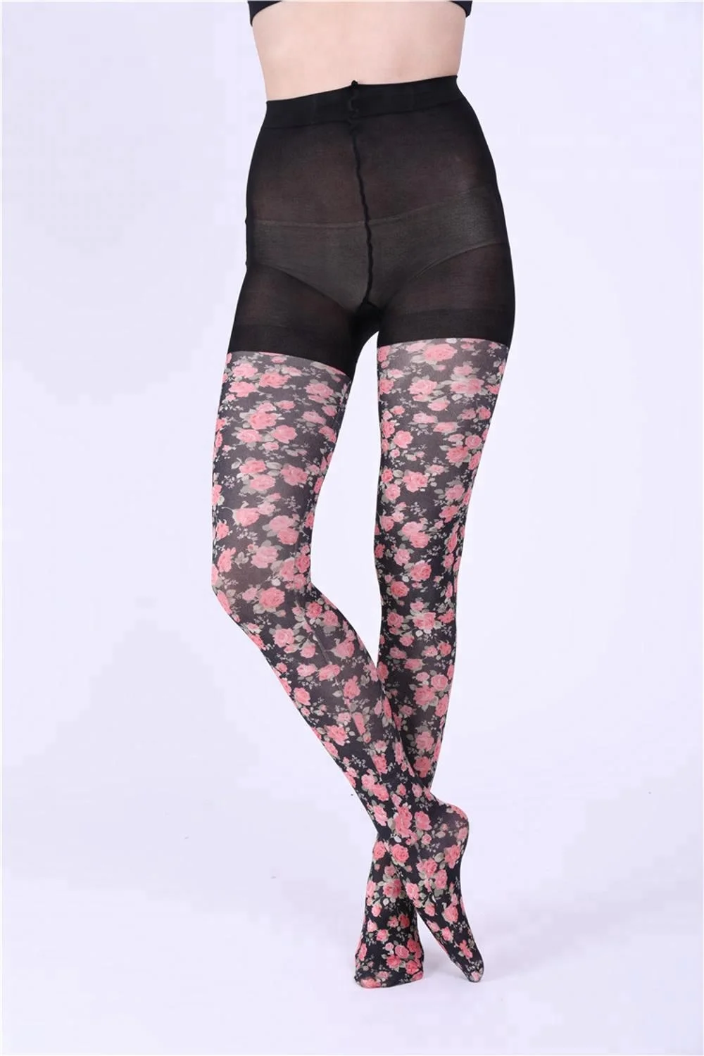 Wholesale healthy breathable non-slip sexy 360 digital flower printing nylon tights colored pantyhose