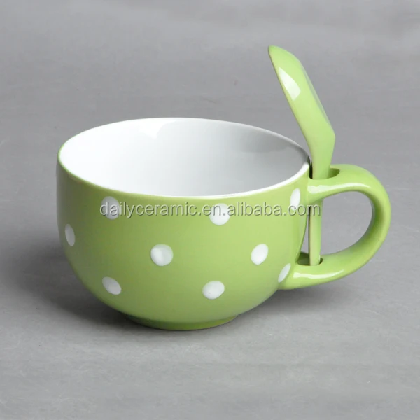 16oz one handle color ceramic soup bowl with spoon