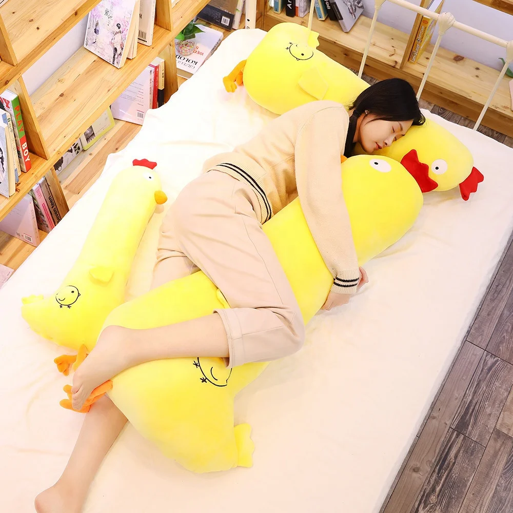 Girl sleeping long pillow birthday gift doll wholesale yellow chicken plush playing boyfriend pillow