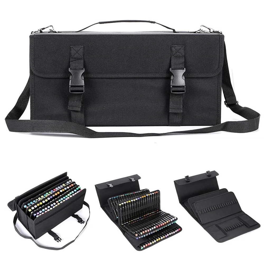 Фломастеры Exbag с 74 отделениями, органайзер для ручек, чехол для переноски, для путешествий, с карманом на молнии, ручкой, съемный регулируемый ремешок