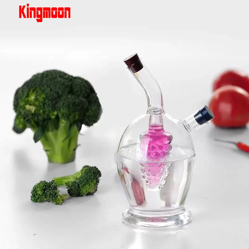 2 Dispensers in 1 Double Chamber Hand Blown Glass 2 in 1 Oil and Vinegar Cruet Oil Bottle Glass Kitchen Supplies