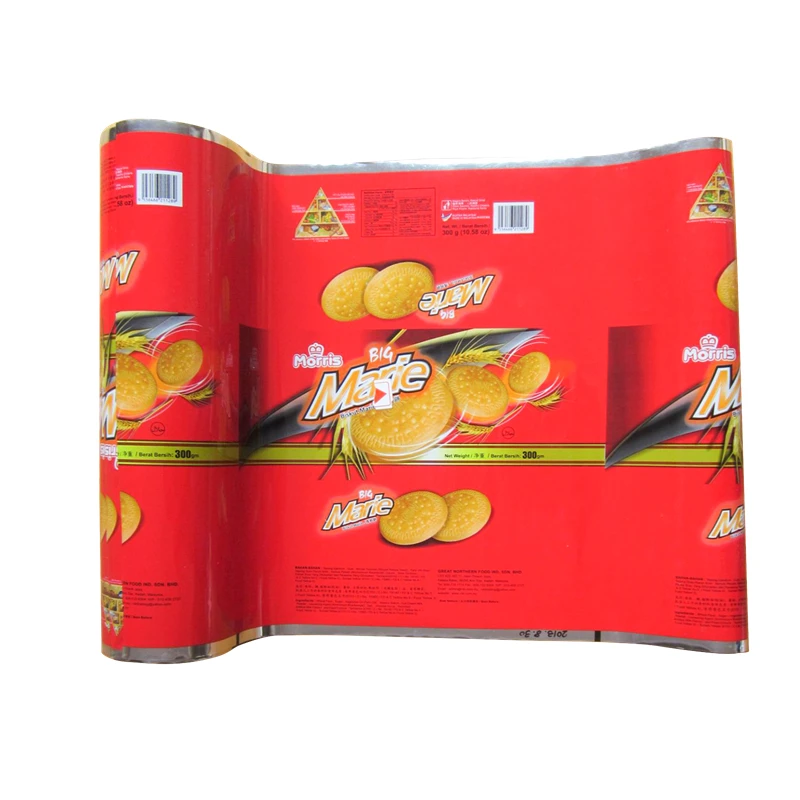 Custom printed food grade aluminum foil laminated plastic film roll for chips,cookies
