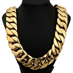 AFXSION Jewelry wholesale china 316L stainless steel plated gold thick cuban link chain necklace men
