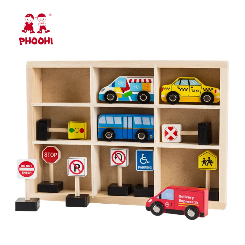 New Arrival Wholesale Children Educational Traffic Sign Small Wooden Car Toy For Kids