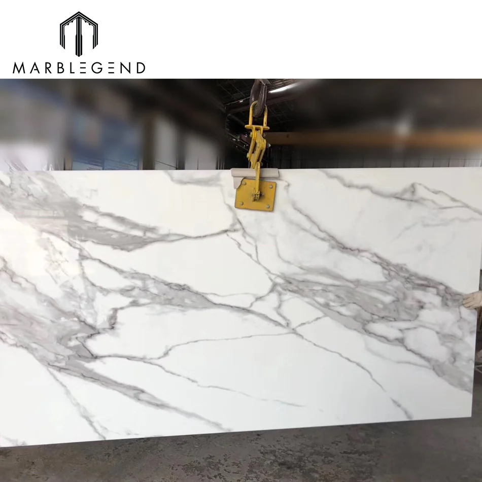 Artificial nano stone book match Italian Statuario marble slab