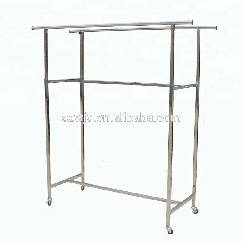 Double Rod 150kg hanger Cloth Drying Rack, Clothes Garment Rack with Wheels for home or stores