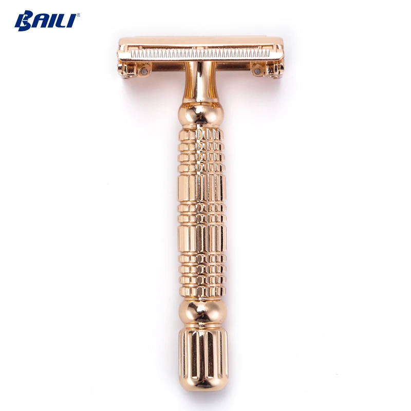 Straight Long handed Metal stainless steel butterfly open cut throats razor double edged blade razor safety shaving travel set