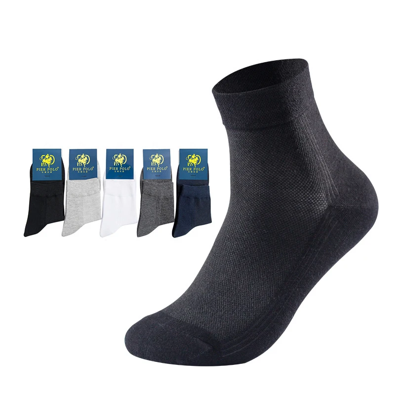PIER POLO Spring Summer Black Gray White Plain Socks Combed Cotton Men Breathable Socks