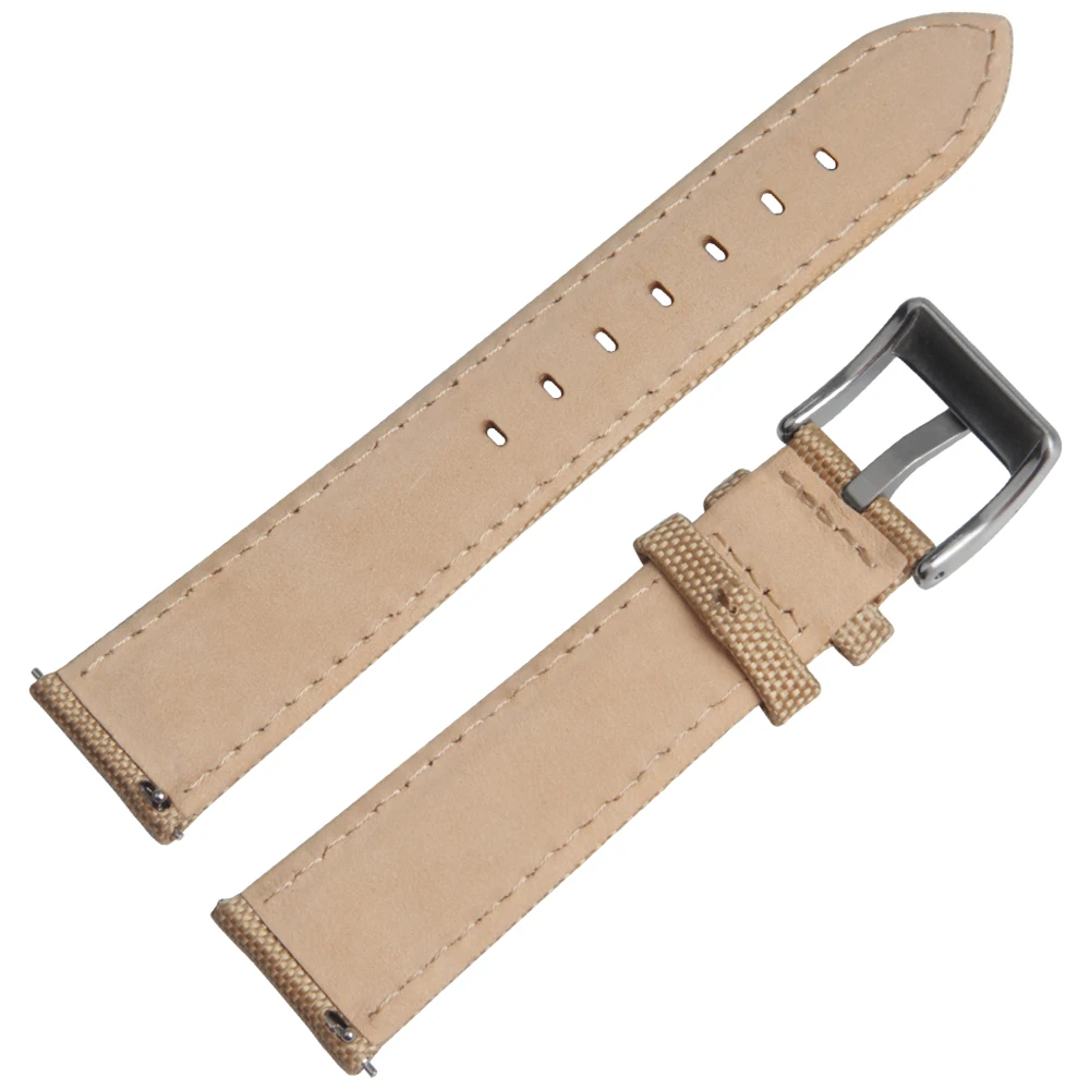 Hot Sell Sand Nylon+Leather Sailcloth Watch Straps Fabric Watch Bands in 18mm/20mm/ 22mm with Brushed Buckle From CONKLY