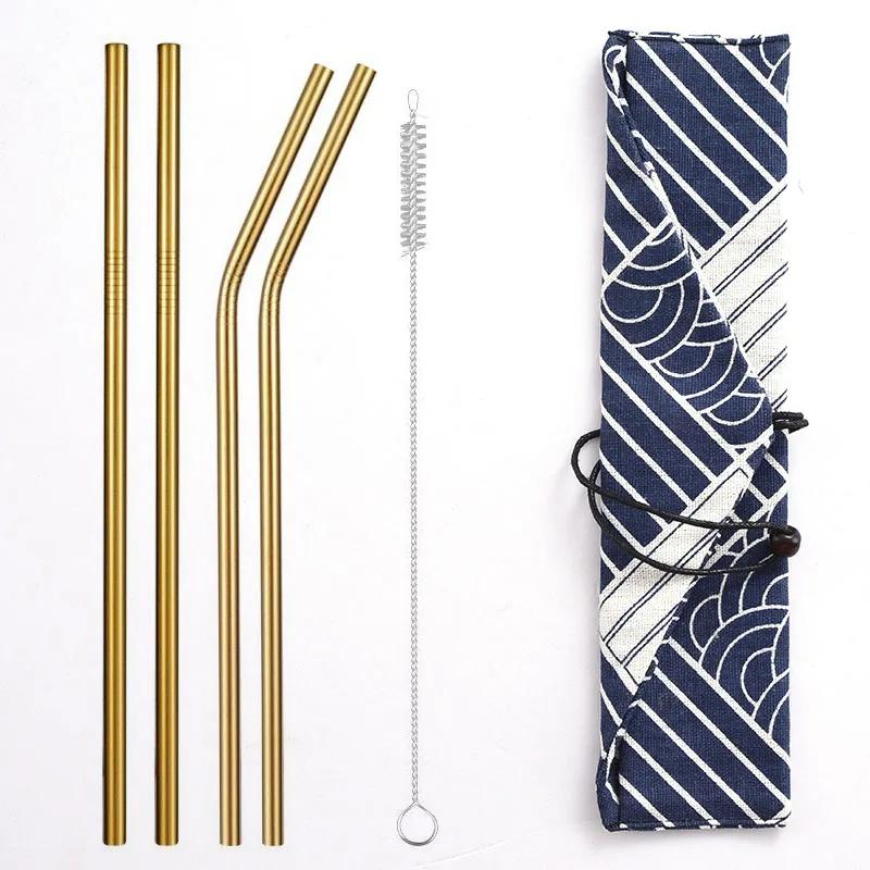 Stainless steel smoothie straws set with bag customized logo