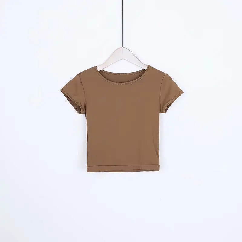 
High quality elastic OEM logo sexy tight dry quick eco-friendly top blank O neck sport fitness women t shirt 