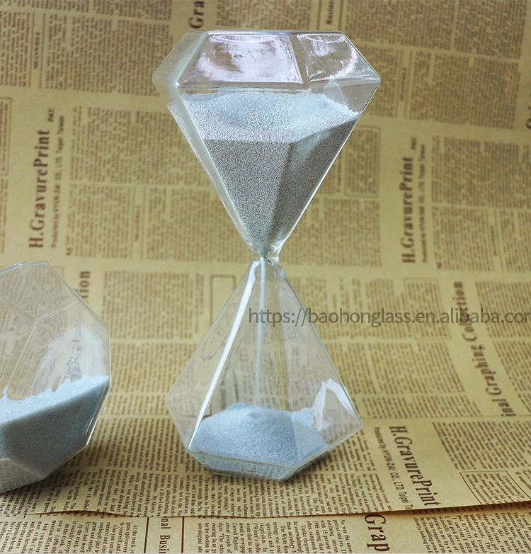 Diamond Shape Sliver Sand Custom 30 Minute Glass Hourglass for Decoration