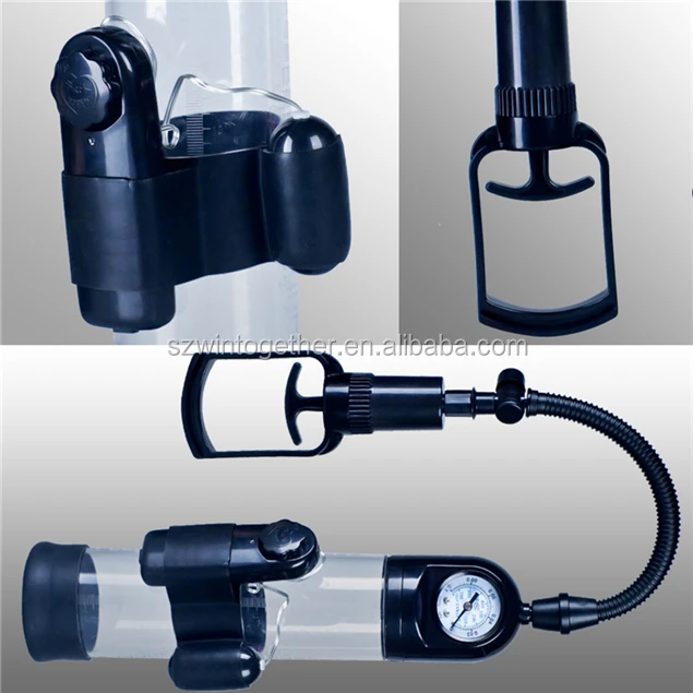 Male penis enlargement vibrating penis pump with pressure gage