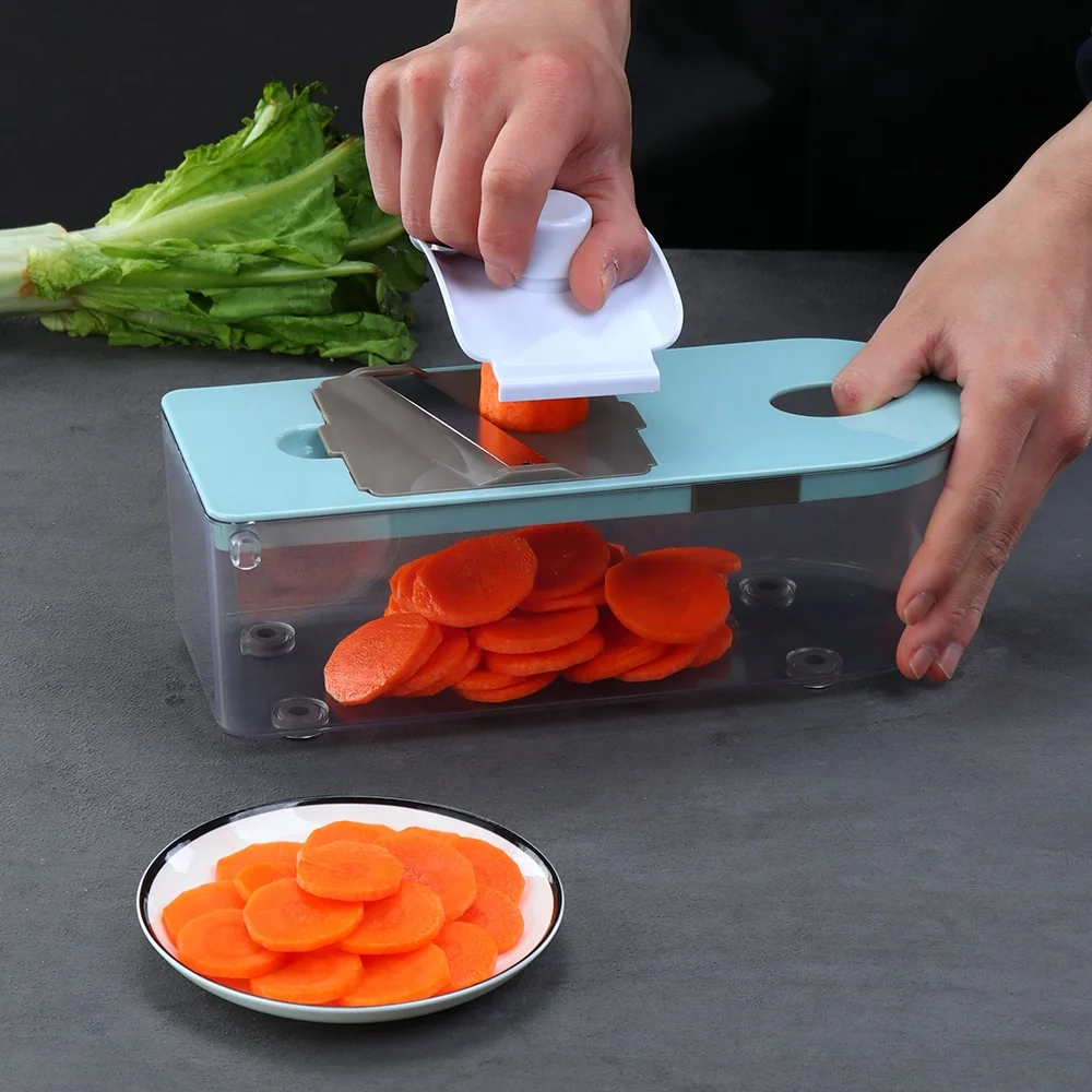 Manual Easy Food Dicer Kitchen Mandolin Slicer with 8 Blades